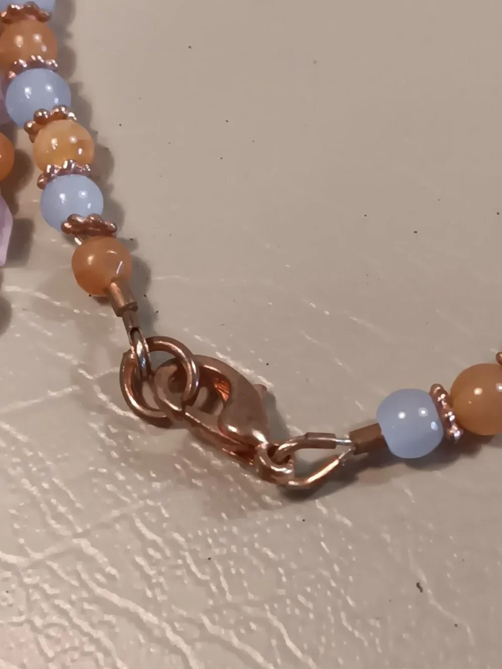 Lot of 3 stone bead bracelets pale blue light orange purple tones